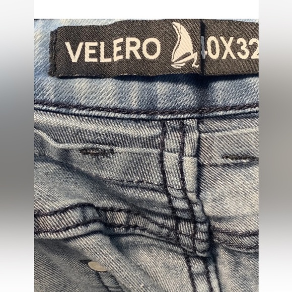 Velero Mens Lightwash Distressed Streetwear Blue Jeans, Size 40x32 - Picture 10 of 12